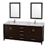Wyndham Collection Sheffield 80" Free Standing Double Basin Vanity Set with Hardwood Cabinet, Marble Vanity Top, Framed Mirrors, and Undermount Rectangular Sinks Espresso / White Carrara Marble Top / Brushed Chrome Hardware