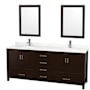 Wyndham Collection Sheffield 80" Free Standing Double Basin Vanity Set with Cabinet, Quartz Vanity Top, and Framed Mirror Espresso / Giotto Quartz Top / Brushed Chrome Hardware