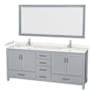 Wyndham Collection Sheffield 80" Free Standing Double Basin Vanity Set with Cabinet, Cultured Marble Vanity Top, and Framed Mirror Gray / Carrara Cultured Marble Top / Brushed Chrome Hardware