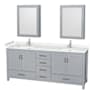 Wyndham Collection Sheffield 80" Free Standing Double Basin Vanity Set with Hardwood Cabinet, Cultured Marble Vanity Top, and Medicine Cabinets Gray / Carrara Cultured Marble Top / Brushed Chrome Hardware