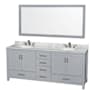 Wyndham Collection Sheffield 80" Free Standing Double Basin Vanity Set with Hardwood Cabinet, Marble Vanity Top, Mirror, and Undermount Oval Sinks Gray / White Carrara Marble Top / Brushed Chrome Hardware