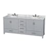 Wyndham Collection Sheffield 80" Free Standing Double Basin Vanity Set with Cabinet and Marble Vanity Top Gray / White Carrara Marble Top