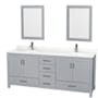 Wyndham Collection Sheffield 80" Free Standing Double Basin Vanity Set with Cabinet, Quartz Vanity Top, and Framed Mirror Gray / Giotto Quartz Top / Brushed Chrome Hardware