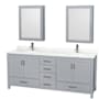 Wyndham Collection Sheffield 80" Free Standing Double Basin Vanity Set with Cabinet, Quartz Vanity Top, and Medicine Cabinet Gray / Giotto Quartz Top / Brushed Chrome Hardware