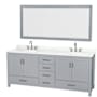 Wyndham Collection Sheffield 80" Free Standing Double Basin Vanity Set with Cabinet, Quartz Vanity Top, and Framed Mirror Gray / Giotto Quartz Top / Brushed Chrome Hardware