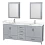 Wyndham Collection Sheffield 80" Free Standing Double Basin Vanity Set with Hardwood Cabinet, Cultured Marble Vanity Top, and Medicine Cabinets Gray / White Cultured Marble Top / Brushed Chrome Hardware