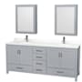 Wyndham Collection Sheffield 80" Free Standing Double Basin Vanity Set with Cabinet, Quartz Vanity Top, and Medicine Cabinet Gray / White Quartz Top / Brushed Chrome Hardware