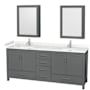 Wyndham Collection Sheffield 80" Free Standing Double Basin Vanity Set with Hardwood Cabinet, Cultured Marble Vanity Top, and Medicine Cabinets Dark Gray / Carrara Cultured Marble Top / Brushed Chrome Hardware