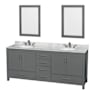 Wyndham Collection Sheffield 80" Free Standing Vanity Set with Hardwood Cabinet, Marble Vanity Top, Framed Mirrors, and Undermount Oval Sinks Dark Gray / White Carrara Marble Top / Brushed Chrome Hardware