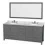 Wyndham Collection Sheffield 80" Free Standing Double Basin Vanity Set with Hardwood Cabinet, Marble Vanity Top, Mirror, and Undermount Oval Sinks Dark Gray / White Carrara Marble Top / Brushed Chrome Hardware