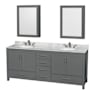 Wyndham Collection Sheffield 80" Free Standing Double Basin Vanity Set with Hardwood Cabinet, Marble Vanity Top, Medicine Cabinets, and Undermount Oval Sinks Dark Gray / White Carrara Marble Top / Brushed Chrome Hardware