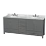 Wyndham Collection Sheffield 80" Free Standing Double Basin Vanity Set with Cabinet and Marble Vanity Top Dark Gray / White Carrara Marble Top / Brushed Chrome Hardware