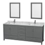 Wyndham Collection Sheffield 80" Free Standing Double Basin Vanity Set with Hardwood Cabinet, Marble Vanity Top, Framed Mirrors, and Undermount Rectangular Sinks Dark Gray / White Carrara Marble Top / Brushed Chrome Hardware