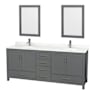 Wyndham Collection Sheffield 80" Free Standing Double Basin Vanity Set with Cabinet, Quartz Vanity Top, and Framed Mirror Dark Gray / Giotto Quartz Top / Brushed Chrome Hardware