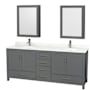 Wyndham Collection Sheffield 80" Free Standing Double Basin Vanity Set with Cabinet, Quartz Vanity Top, and Medicine Cabinet Dark Gray / Giotto Quartz Top / Brushed Chrome Hardware