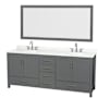 Wyndham Collection Sheffield 80" Free Standing Double Basin Vanity Set with Cabinet, Quartz Vanity Top, and Framed Mirror Dark Gray / Giotto Quartz Top / Brushed Chrome Hardware