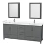 Wyndham Collection Sheffield 80" Free Standing Double Basin Vanity Set with Hardwood Cabinet, Cultured Marble Vanity Top, and Medicine Cabinets Dark Gray / White Cultured Marble Top / Brushed Chrome Hardware