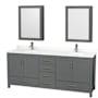 Wyndham Collection Sheffield 80" Free Standing Double Basin Vanity Set with Cabinet, Quartz Vanity Top, and Medicine Cabinet Dark Gray / White Quartz Top / Brushed Chrome Hardware