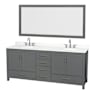Wyndham Collection Sheffield 80" Free Standing Double Basin Vanity Set with Cabinet, Quartz Vanity Top, and Framed Mirror Dark Gray / White Quartz Top / Brushed Chrome Hardware