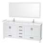 Wyndham Collection Sheffield 80" Free Standing Double Basin Vanity Set with Cabinet, Cultured Marble Vanity Top, and Framed Mirror White / Carrara Cultured Marble Top / Brushed Chrome Hardware