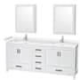 Wyndham Collection Sheffield 80" Free Standing Double Basin Vanity Set with Hardwood Cabinet, Cultured Marble Vanity Top, and Medicine Cabinets White / Carrara Cultured Marble Top / Brushed Chrome Hardware