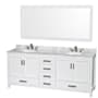 Wyndham Collection Sheffield 80" Free Standing Double Basin Vanity Set with Hardwood Cabinet, Marble Vanity Top, Mirror, and Undermount Oval Sinks White / White Carrara Marble Top / Brushed Chrome Hardware