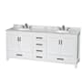Wyndham Collection Sheffield 80" Free Standing Double Basin Vanity Set with Cabinet and Marble Vanity Top White / White Carrara Marble Top / Brushed Chrome Hardware