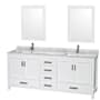 Wyndham Collection Sheffield 80" Free Standing Double Basin Vanity Set with Hardwood Cabinet, Marble Vanity Top, Framed Mirrors, and Undermount Rectangular Sinks White / White Carrara Marble Top / Brushed Chrome Hardware