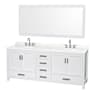 Wyndham Collection Sheffield 80" Free Standing Double Basin Vanity Set with Cabinet, Quartz Vanity Top, and Framed Mirror White / Giotto Quartz Top / Brushed Chrome Hardware