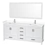 Wyndham Collection Sheffield 80" Free Standing Double Basin Vanity Set with Cabinet, Cultured Marble Vanity Top, and Framed Mirror White / White Cultured Marble Top / Brushed Chrome Hardware