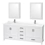 Wyndham Collection Sheffield 80" Free Standing Double Basin Vanity Set with Cabinet, Quartz Vanity Top, and Medicine Cabinet White / White Quartz Top / Brushed Chrome Hardware