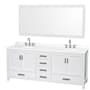 Wyndham Collection Sheffield 80" Free Standing Double Basin Vanity Set with Cabinet, Quartz Vanity Top, and Framed Mirror White / White Quartz Top / Brushed Chrome Hardware