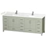 Wyndham Collection Sheffield 84" Free Standing Double Basin Vanity Set with Cabinet and Cultured Marble Vanity Top Light Green / Carrara Cultured Marble Top / Brushed Nickel Hardware