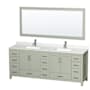 Wyndham Collection Sheffield 84" Free Standing Double Basin Vanity Set with Cabinet, Quartz Vanity Top, and Framed Mirror Light Green / Giotto Quartz Top / Brushed Nickel Hardware