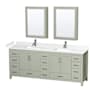 Wyndham Collection Sheffield 84" Free Standing Double Basin Vanity Set with Cabinet, Cultured Marble Vanity Top, and Medicine Cabinets Light Green / White Cultured Marble Top / Brushed Nickel Hardware