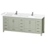 Wyndham Collection Sheffield 84" Free Standing Double Basin Vanity Set with Cabinet and Cultured Marble Vanity Top Light Green / White Cultured Marble Top / Brushed Nickel Hardware