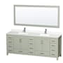 Wyndham Collection Sheffield 84" Free Standing Double Basin Vanity Set with Cabinet, Quartz Vanity Top, and Framed Mirror Light Green / White Quartz Top / Brushed Nickel Hardware