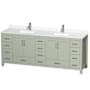 Wyndham Collection Sheffield 84" Free Standing Double Basin Vanity Set with Cabinet and Quartz Vanity Top Light Green / White Quartz Top / Brushed Nickel Hardware