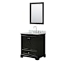 Wyndham Collection Deborah 30" Free Standing Single Vanity Set with Wood Cabinet, Marble Vanity Top, and Framed Mirror Dark Espresso / White Carrara Marble Top / Polished Chrome Hardware