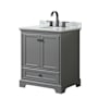 Wyndham Collection Deborah 30" Free Standing Single Vanity Set with Wood Cabinet and Marble Vanity Top Dark Gray / White Carrara Marble Top / Matte Black Hardware