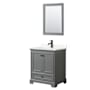 Wyndham Collection Deborah 30" Free Standing Single Basin Vanity Set with Cabinet, Quartz Vanity Top, and Framed Mirror Dark Gray / Giotto Quartz Top / Matte Black Hardware