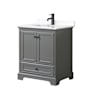 Wyndham Collection Deborah 30" Free Standing Single Basin Vanity Set with Cultured Marble Vanity Top Dark Gray / White Cultured Marble Top / Matte Black Hardware