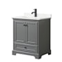 Wyndham Collection Deborah 30" Free Standing Single Basin Vanity Set with Cabinet and Quartz Vanity Top Dark Gray / White Quartz Top / Matte Black Hardware