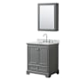 Wyndham Collection Deborah 30" Free Standing Single Vanity Set with Wood Cabinet, Marble Vanity Top, and Medicine Cabinet Dark Gray / White Carrara Marble Top / Polished Chrome Hardware