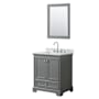Wyndham Collection Deborah 30" Free Standing Single Vanity Set with Wood Cabinet, Marble Vanity Top, and Framed Mirror Dark Gray / White Carrara Marble Top / Polished Chrome Hardware