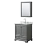 Wyndham Collection Deborah 30" Free Standing Single Vanity Set with Wood Cabinet, Marble Vanity Top, and Medicine Cabinet Dark Gray / White Carrara Marble Top / Polished Chrome Hardware