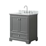 Wyndham Collection Deborah 30" Free Standing Single Vanity Set with Wood Cabinet and Marble Vanity Top Dark Gray / White Carrara Marble Top / Polished Chrome Hardware