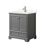 Wyndham Collection Deborah 30" Free Standing Single Basin Vanity Set with Cabinet and Quartz Vanity Top Dark Gray / Giotto Quartz Top / Polished Chrome Hardware