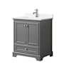 Wyndham Collection Deborah 30" Free Standing Single Basin Vanity Set with Cabinet and Quartz Vanity Top Dark Gray / White Quartz Top / Polished Chrome Hardware