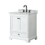 Wyndham Collection Deborah 30" Free Standing Single Vanity Set with Wood Cabinet and Marble Vanity Top White / White Carrara Marble Top / Matte Black Hardware